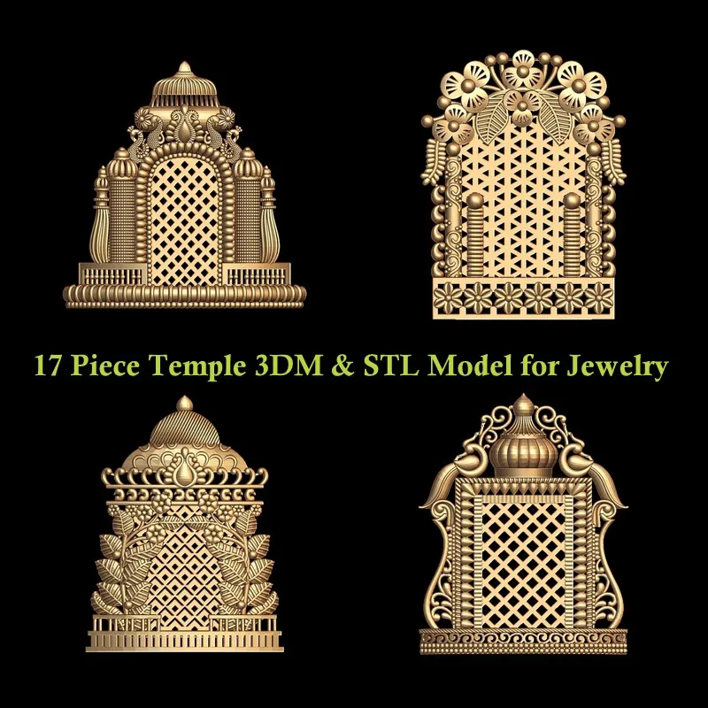 17 Piece Temple 3DM & STL Model for Jewelry