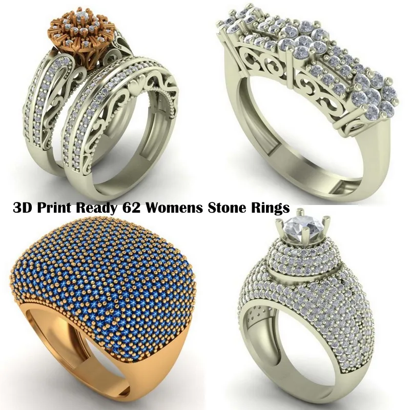 3D Print Ready 62 Womens Stone Rings