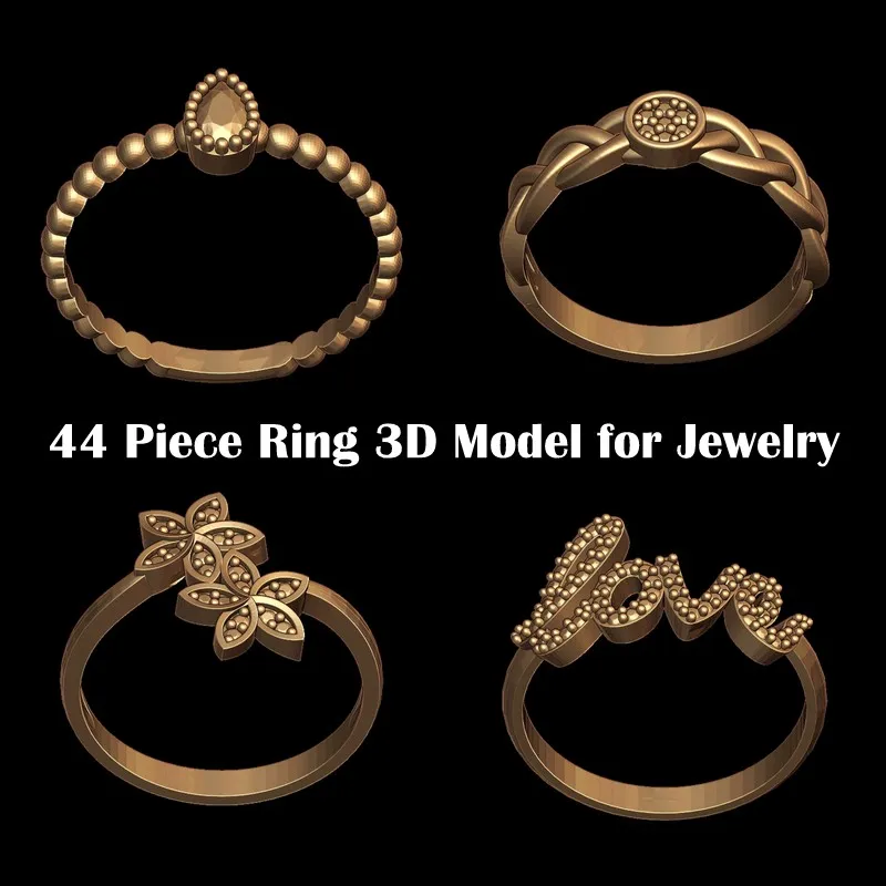 Image of 3D Printable Womens Ring Set 50 Piece Model