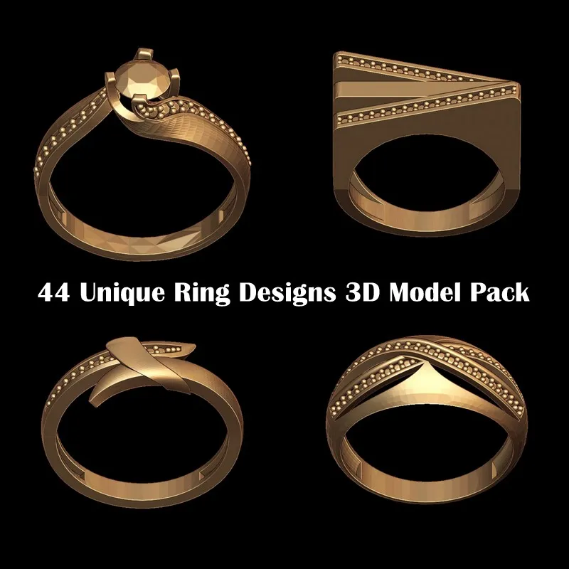 Image of 44 Unique Ring Designs 3D Model Pack