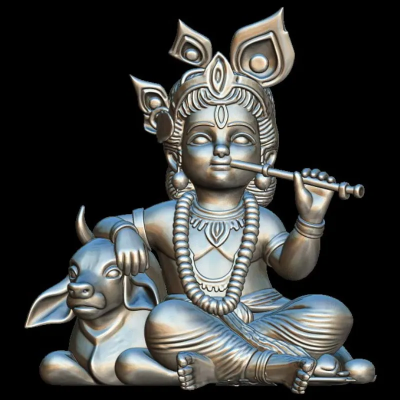 Bal Krishna with Flute & Calf 3D STL Model for Jewelry Casting